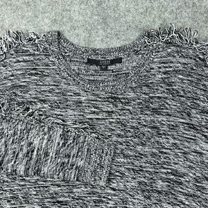 Guess Sweater Womens Medium‎ Gray Fringe Long Sleeve Cotton Crew Neck Pullover